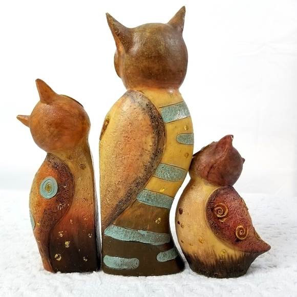 Beautiful Shelf Desk Colorful Resin Mother Owl and Two Baby Owlets Figurine - Picture 6 of 8